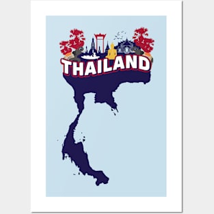 Thailand Map and Landmarks - Vintage Thailand Souvenir Posters and Art